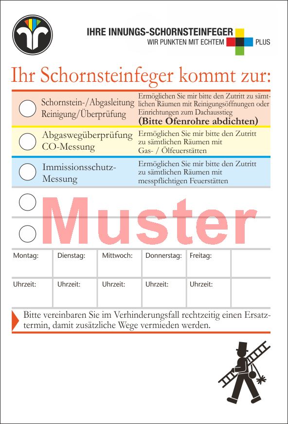 Ansagezettel  "Ihre Innungsschornsteinfeger" DinA6, 2 Streifengummierung 5 Blöcke