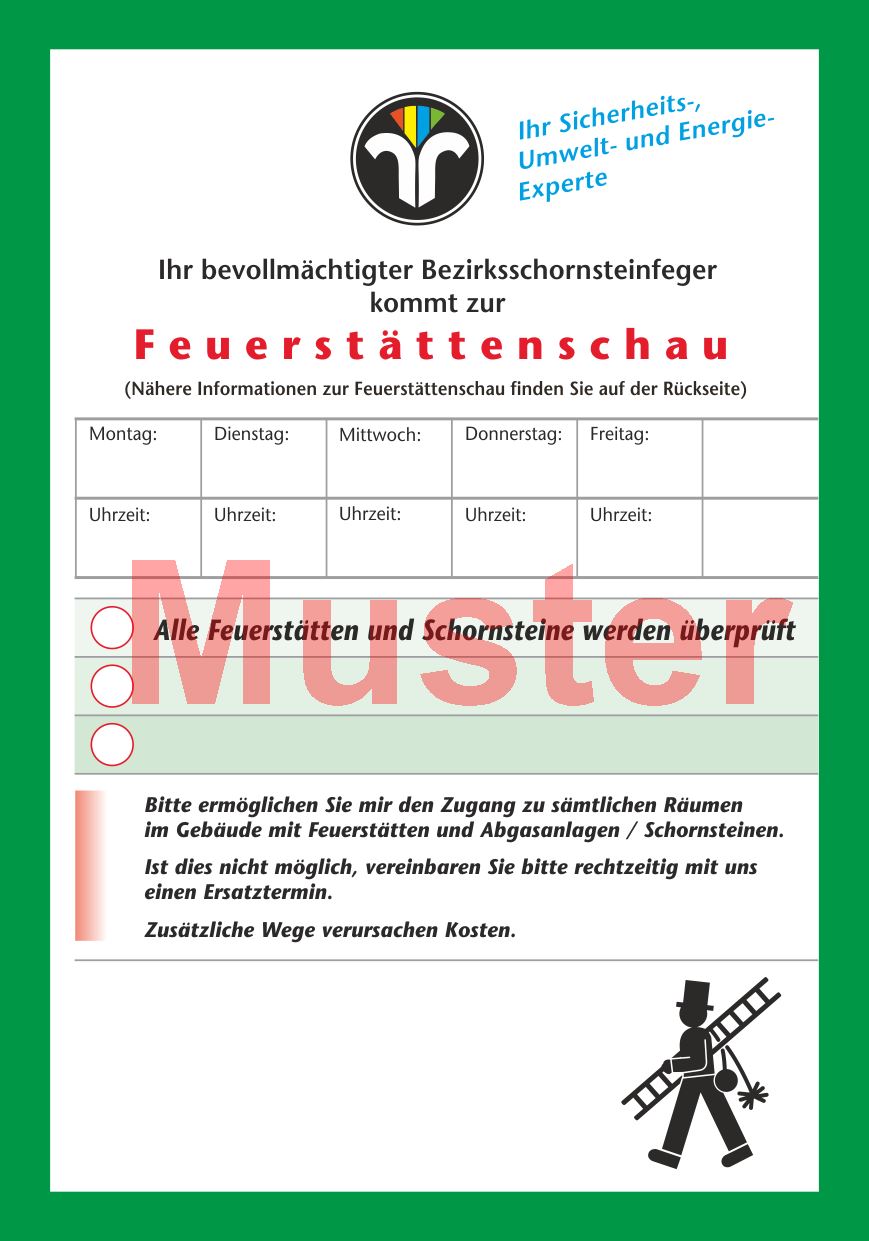Ansagezettel"Feuerstättenschau" DinA5 ohne Gummierung 100 St."